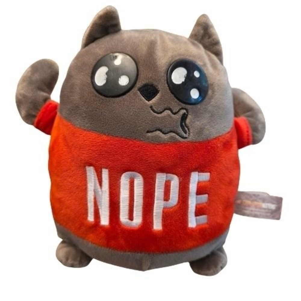 Exploding Kittens Nope Cat Plush Stuffed Animal Grey Red Sweater Toy 9 inch